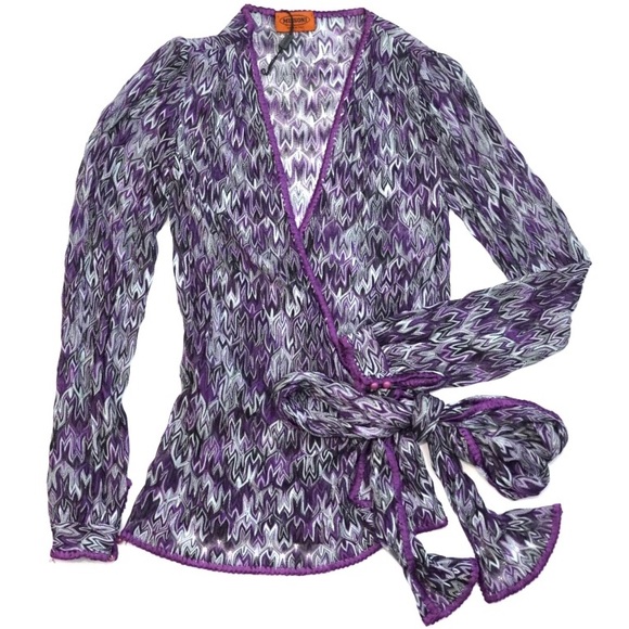 Missoni Sweaters - Missioni Purple Zig Zag Long Sleeve Wrap Cardigan